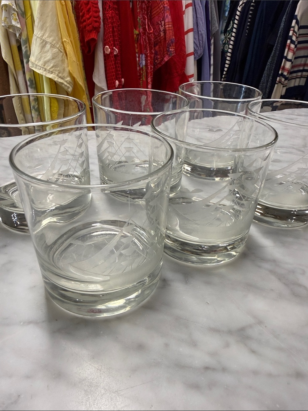 Vintage Javit Crystal Clipper Ship Etched Rock Glasses set of 6 - Picture 8 of 10